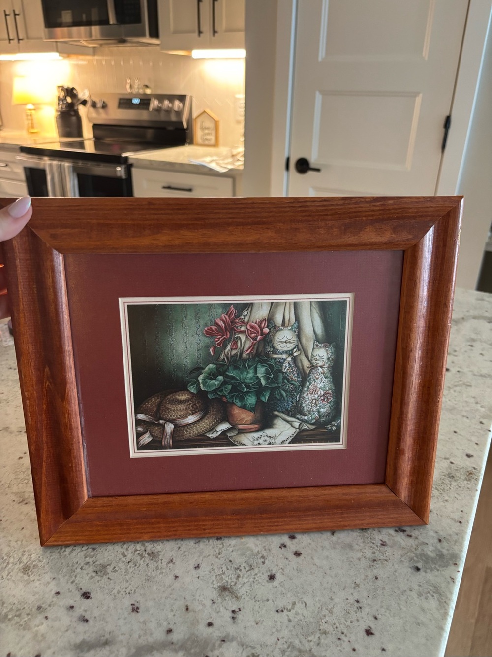 Wood Frame Botanical Still Life Wall Art - Brown Frame, Maroon Mat